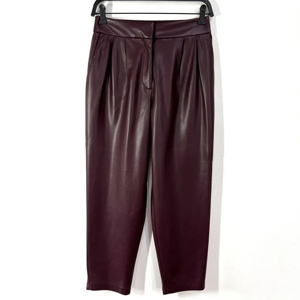Express Faux Vegan Leather Womens Size 2S‎ Plum Ankle Super High Rise Classic